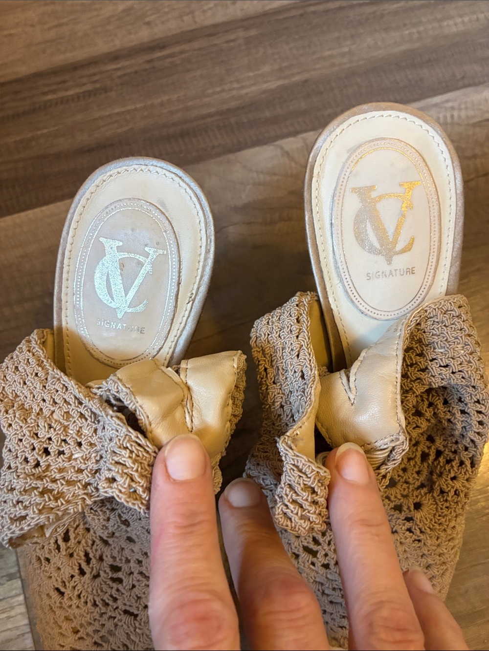 Vince Camuto Beige Crochet Peep-Toe Heels - Picture 3 of 16